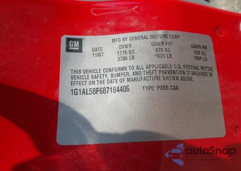 2008 Chevrolet Cobalt Lt from USA, damaged, VIN 1G1AL58F687184406